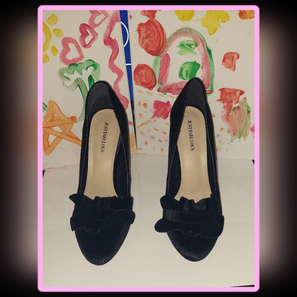 JUSTFAB VEVELT HIGH BLACK BLOCK HEELS. Size 10